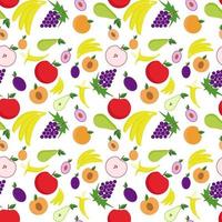 sömlös bakgrund med frukter. vektor illustration med päron, äpple, persika, druvor, bananer, aprikoser.