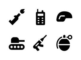 enkel uppsättning militära relaterade vektor fasta ikoner. innehåller ikoner som hjälm, tank, granat, molotov och mer.