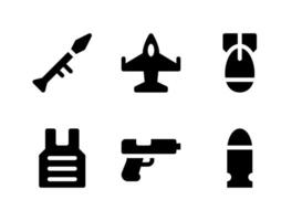 einfacher Satz von militärischen verwandten Vektorfesten Ikonen. enthält Symbole wie Bombe, Kevlar, Pistole, Kugel und mehr. vektor