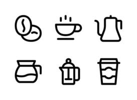 einfacher Satz von Coffeeshop-bezogenen Vektorliniensymbolen. enthält Symbole wie Kaffeebohnen, Wasserkocher, Krug, Tasse und mehr.