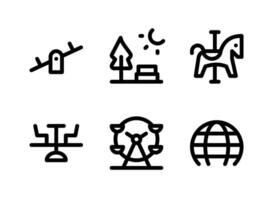 enkel uppsättning lekplatsrelaterade vektorlinjeikoner. innehåller ikoner som gungbräda, park, hästkarusell, paris med mera. vektor