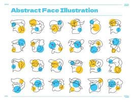 samling av linje klotter med ansikte former för dekoration vektor