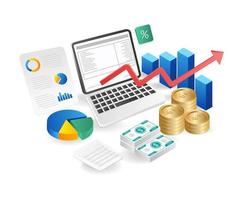 finansiell analys och företag analyser. vektor illustration. platt isometrisk design.