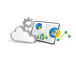 3d isometrisch Illustration Konzept von Analyse Wolke Server Bildschirm Technologie vektor