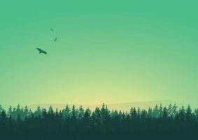träd siluett med fåglar i himlen scen grön vektor