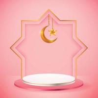 3d Produktanzeige rosa und weiß Podium thematisch islamisch mit Halbmond und Stern für Ramadan vektor