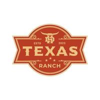 årgång retro ranch texas familj långhorn, Västra stat tjur ko. brev d,h årgång märka logotyp design emblem, vektor