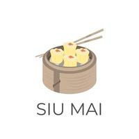 Logo Illustration von Knödel Shumai siu Mai Siomai im ein Bambus Dampfer bereit zu Essen mit Essstäbchen vektor