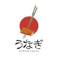 japanisch kabayaki unagi gegrillt Aal Illustration Logo Das ist gegessen mit Essstäbchen vektor