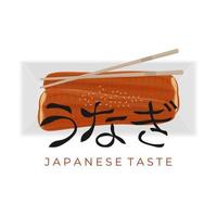 japanisch kabayaki unagi gegrillt Aal Illustration Logo bereit zu Essen mit Essstäbchen vektor