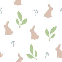 nahtlos Muster mit Hase Silhouette und Blätter auf Weiß Hintergrund, zart Frühling drucken zum Tapete, Abdeckung Design, Verpackung, Urlaub Dekor, Kinder Mode, Schätzchen Illustration vektor