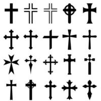 Christian Kreuze Vektor Symbol Satz. das Kreuz ist ein Symbol von Christentum. das Tod von Jesus Christus. dekorativ Kruzifix Religion katholisch Symbol, orthodox Vertrauen Kirche Kreuz Design.