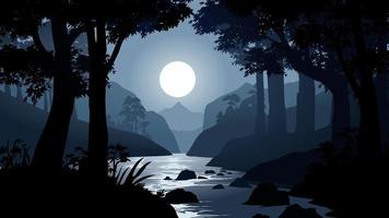 flod i de månsken. natt i skog med flod och full måne vektor