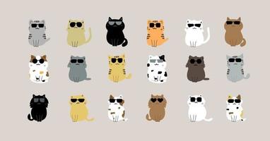 Katze mit Sonnenbrille Karikatur Charakter Pack vektor