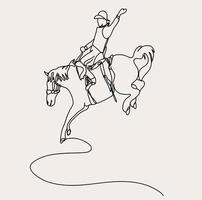 minimalistisch Cowboy Linie Kunst, Pferd Fahrer Lasso, einfach zu Pferd skizzieren, Texas Reiten Zeichnung, wild Westen Western, Rodeo vektor