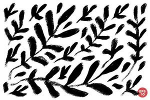 vektor uppsättning av bläck hand dragen botanisk element, grenar med löv, svartvit konstnärlig botanisk illustration. ett Färg konstnärlig blommig grafisk samling.