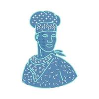 Memphis Art Design Illustration eines Kochs, Kochs oder Bäckers, der einen Schal oder ein Kopftuch trägt, das auf lokalisiertem Hintergrund zur Seite schaut. vektor
