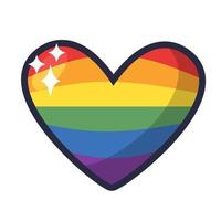 HBTQ stolthet hjärta. regnbåge flagga kärlek symbol. mångfald och frihet. platt stil vektor ikon med skuggor och gnistor.