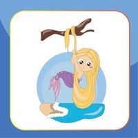 söt sjöjungfru Flash-kort för barn. redo till skriva ut. tryckbar spel kort. pedagogisk kort för förskola. vektor illustration.