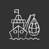 weiße Ikone der industriellen Fischereikreide auf schwarzem Hintergrund vektor