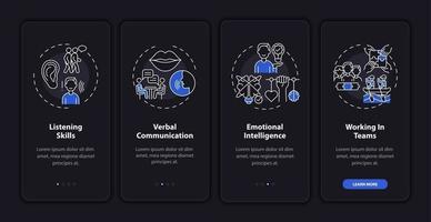 Selbsteinschätzung der zwischenmenschlichen Fähigkeiten Onboarding des Bildschirms der mobilen App-Seite mit Konzepten vektor