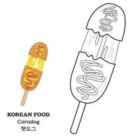 Färbung Seite zum Kinder. Färbung Koreanisch Straße Essen Corndog. Färbung Aktivität. Vektor Datei.