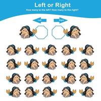 Zählen Meerjungfrauen links oder richtig Arbeitsblatt. lehrreich druckbar Mathematik Arbeitsblatt. Vektor Illustration.