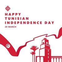 tunisisk oberoende dag firande vektor illustration med nationell landmärken silhuett och en lång flagga. lämplig för social media posta.