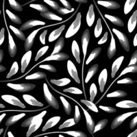 Stoff Textur nahtlos Muster mit tropisch Laub auf dunkel Hintergrund. Pflanzen Blätter nahtlos Hintergrund. modisch druckt Textur. Innere Design. Natur Hintergrund schwarz Hintergrund. Herbst. fallen vektor