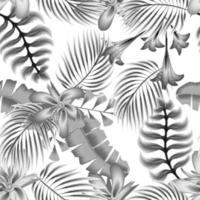 Blumen- nahtlos tropisch Muster mit grau monochromatisch Banane Palme Blätter und Pflanzen Laub auf Weiß Hintergrund. Urwald Blatt nahtlos Vektor. Blumen- Hintergrund. exotisch Hintergrund. Sommer- Design vektor