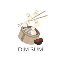 dim Summe Knödel Geld Tasche Illustration Logo auf ein Bambus Dampfer vektor