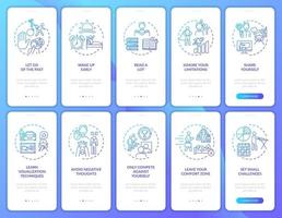 Tipps zur Selbstentwicklung Navy Onboarding Mobile App-Seitenbildschirm mit festgelegten Konzepten vektor