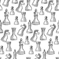 silhuetter av schack bitar. schackbräde. svart och vit. vektor schack isolerat på vit bakgrund. kung, drottning, råka, riddare, biskop, pantsätta. sömlös schack bakgrund