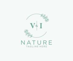 Initiale vi Briefe botanisch feminin Logo Vorlage Blumen, editierbar vorgefertigt Monoline Logo geeignet, Luxus feminin Hochzeit Marke, Unternehmen. vektor