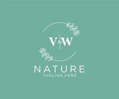 Initiale vw Briefe botanisch feminin Logo Vorlage Blumen, editierbar vorgefertigt Monoline Logo geeignet, Luxus feminin Hochzeit Marke, Unternehmen. vektor