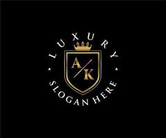 Royal Luxury Logo-Vorlage mit anfänglichem ak-Buchstaben in Vektorgrafiken für Restaurant, Lizenzgebühren, Boutique, Café, Hotel, Heraldik, Schmuck, Mode und andere Vektorillustrationen. vektor