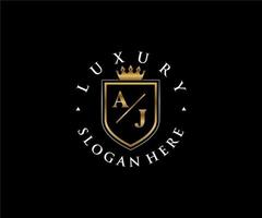 Royal Luxury Logo-Vorlage mit anfänglichem aj-Buchstaben in Vektorgrafiken für Restaurant, Lizenzgebühren, Boutique, Café, Hotel, Heraldik, Schmuck, Mode und andere Vektorillustrationen. vektor