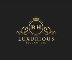 Royal Luxury Logo-Vorlage mit anfänglichem bh-Buchstaben in Vektorgrafiken für Restaurant, Lizenzgebühren, Boutique, Café, Hotel, Heraldik, Schmuck, Mode und andere Vektorillustrationen. vektor