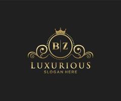 Royal Luxury Logo-Vorlage mit anfänglichem bz-Buchstaben in Vektorgrafiken für Restaurant, Lizenzgebühren, Boutique, Café, Hotel, Heraldik, Schmuck, Mode und andere Vektorillustrationen. vektor