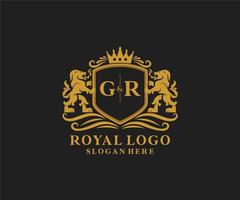 första gr brev lejon kunglig lyx logotyp mall i vektor konst för restaurang, kungligheter, boutique, Kafé, hotell, heraldisk, Smycken, mode och Övrig vektor illustration.