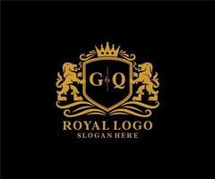 första gq brev lejon kunglig lyx logotyp mall i vektor konst för restaurang, kungligheter, boutique, Kafé, hotell, heraldisk, Smycken, mode och Övrig vektor illustration.