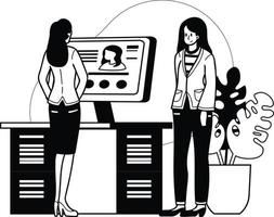 weiblich Büro Arbeiter bewirbt sich zum ein Job Illustration im Gekritzel Stil vektor