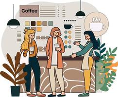 weiblich Barista reden zu Kunde im Cafe Illustration im Gekritzel Stil vektor