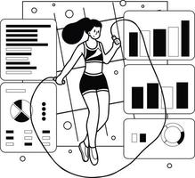 gesund Fitness Mädchen Springen Seil Illustration im Gekritzel Stil vektor