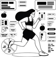gesund liebend Fitness Mädchen Laufen im das Fitnessstudio Illustration im Gekritzel Stil vektor
