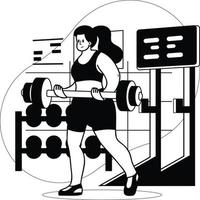 friska kondition flicka lyft vikter i Gym illustration i klotter stil vektor