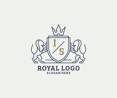 Anfangsbuchstabe Löwe königliche Luxus-Logo-Vorlage in Vektorgrafiken für Restaurant, Lizenzgebühren, Boutique, Café, Hotel, heraldisch, Schmuck, Mode und andere Vektorillustrationen. vektor