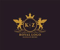 Initiale kz Brief Löwe königlich Luxus heraldisch, Wappen Logo Vorlage im Vektor Kunst zum Restaurant, Königtum, Boutique, Cafe, Hotel, heraldisch, Schmuck, Mode und andere Vektor Illustration.