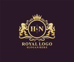 Anfangs-hn-Buchstabe Lion Royal Luxury Logo-Vorlage in Vektorgrafiken für Restaurant, Lizenzgebühren, Boutique, Café, Hotel, heraldisch, Schmuck, Mode und andere Vektorillustrationen. vektor