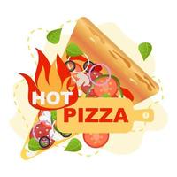 rustikale heiße Pizza Vektor-Illustration. Vektor, isoliert. Gemüse, Junk Food. vektor